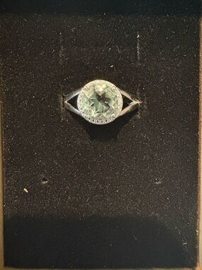Sterling Silver Green amethyst and diamond Halo Ring